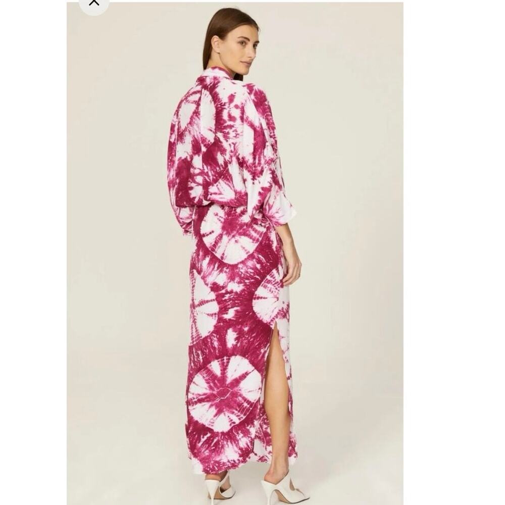 S/W/F Magenta Pink Tie-Dye V-Neck Plunge Kimono Front Pockets Dress size Large - Picture 4 of 16